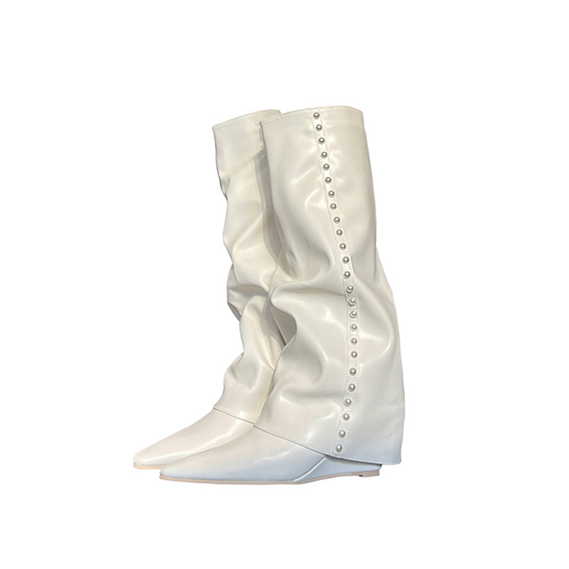 White Pointed Toe Natural Leather Boots