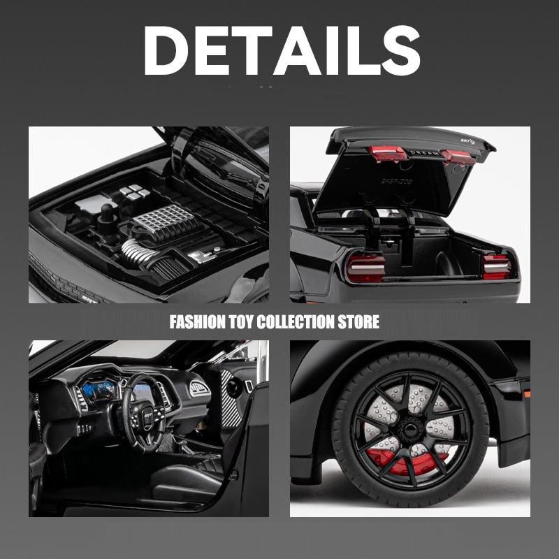 Challenger Hellcat Toy Car Die Cast Metel Cars Toy Pull Back Hellcat Model Cars with Sound and Light Hellc for Kids