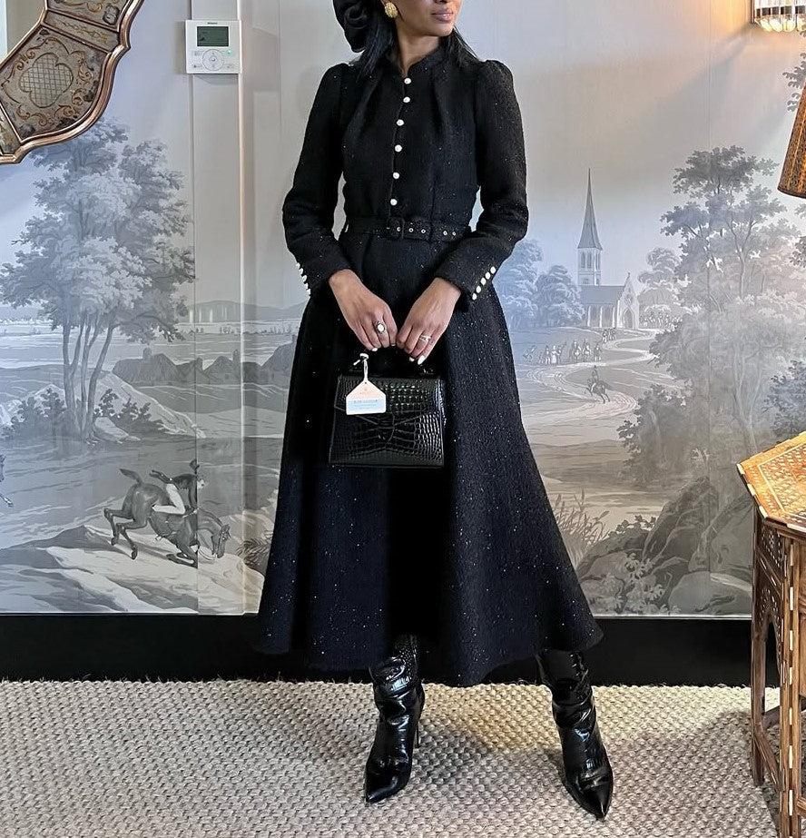 New Elegant Black Button Dress