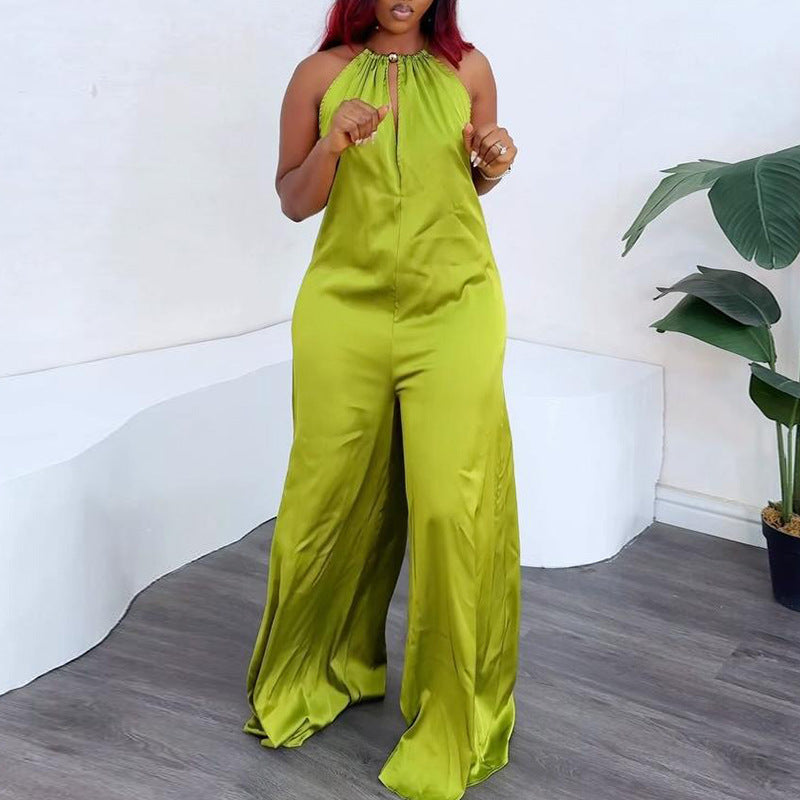 Halter neck sleeveless wide-leg jumpsuit