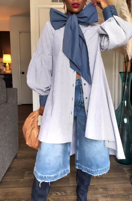 Casual Striped Open-Cut Dress