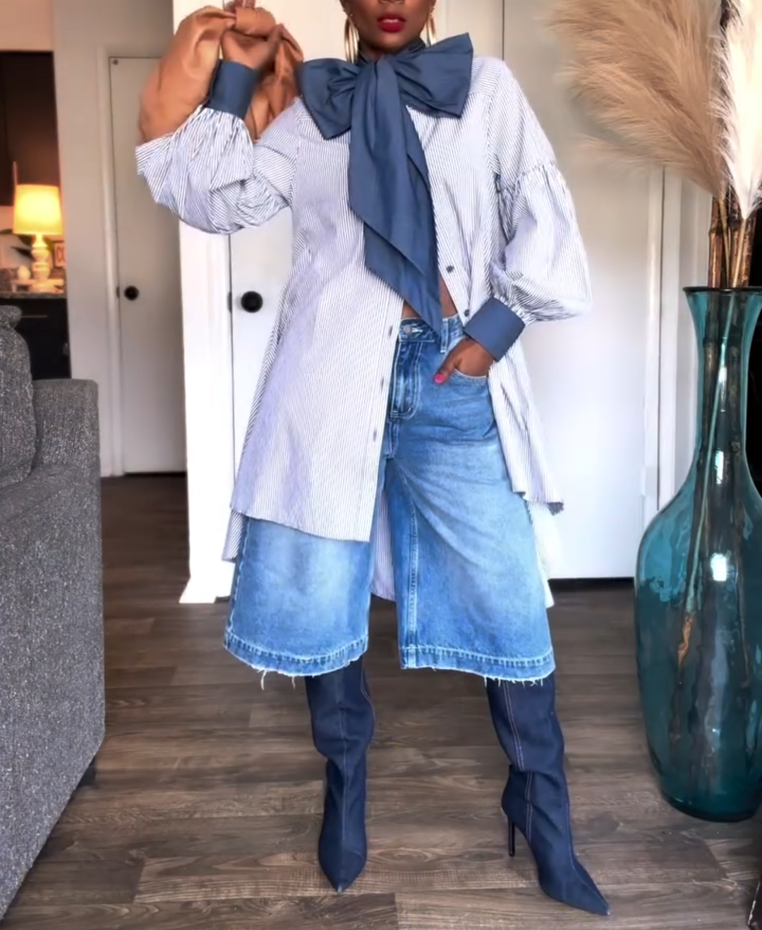 Casual Striped Open-Cut Dress