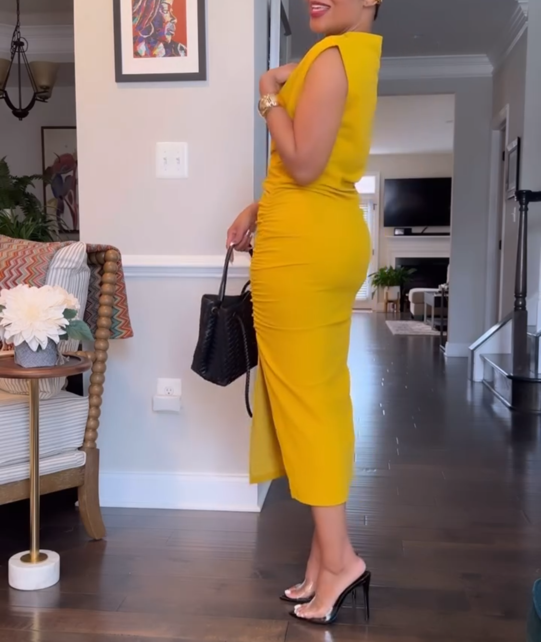 Bodycon Ruffled Side Slit Tank Dress