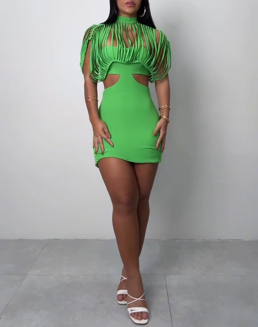 Tassel Top Hollow Dress 2-Piece Set