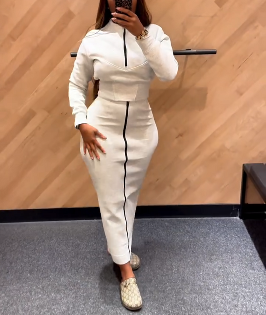Long-sleeved half-zip top and skirt sporty set