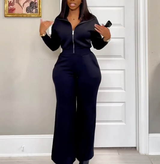 Leisure Sports Zipper Long Sleeve Jumpsuit