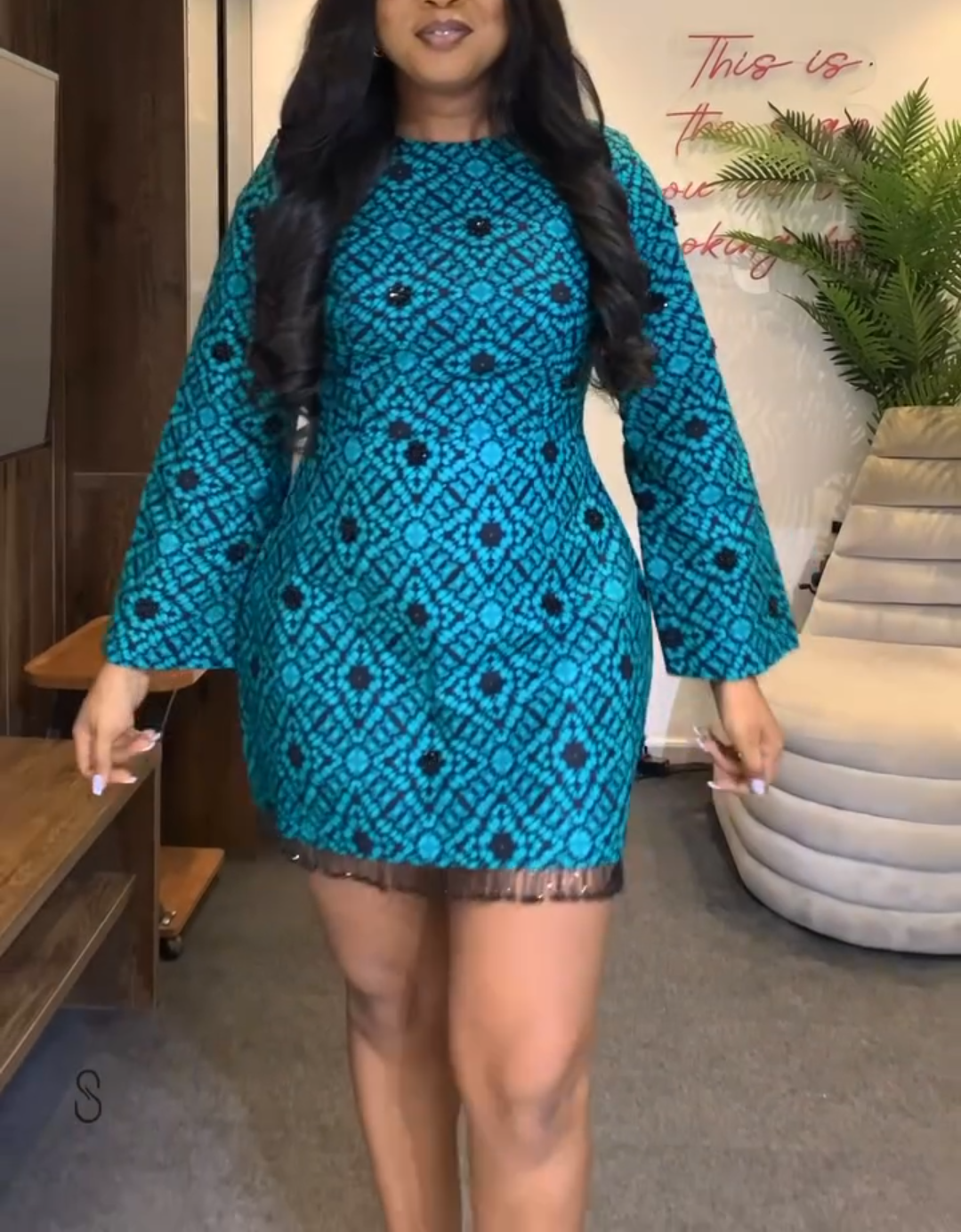 Blue rhinestone fringe dress