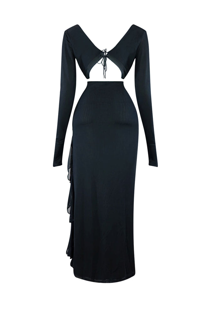 Cut Out Mesh Ruffle Dress