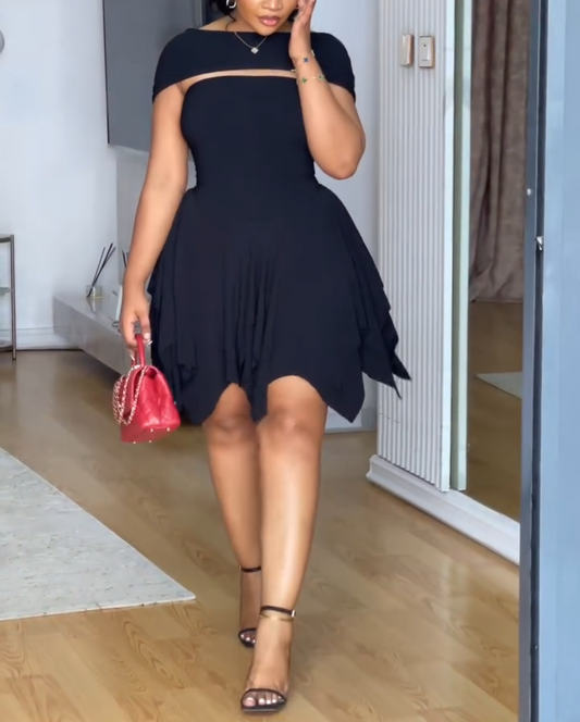 Chic black irregular hem dress