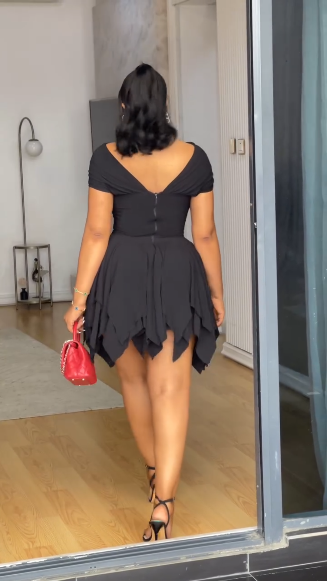 Chic black irregular hem dress