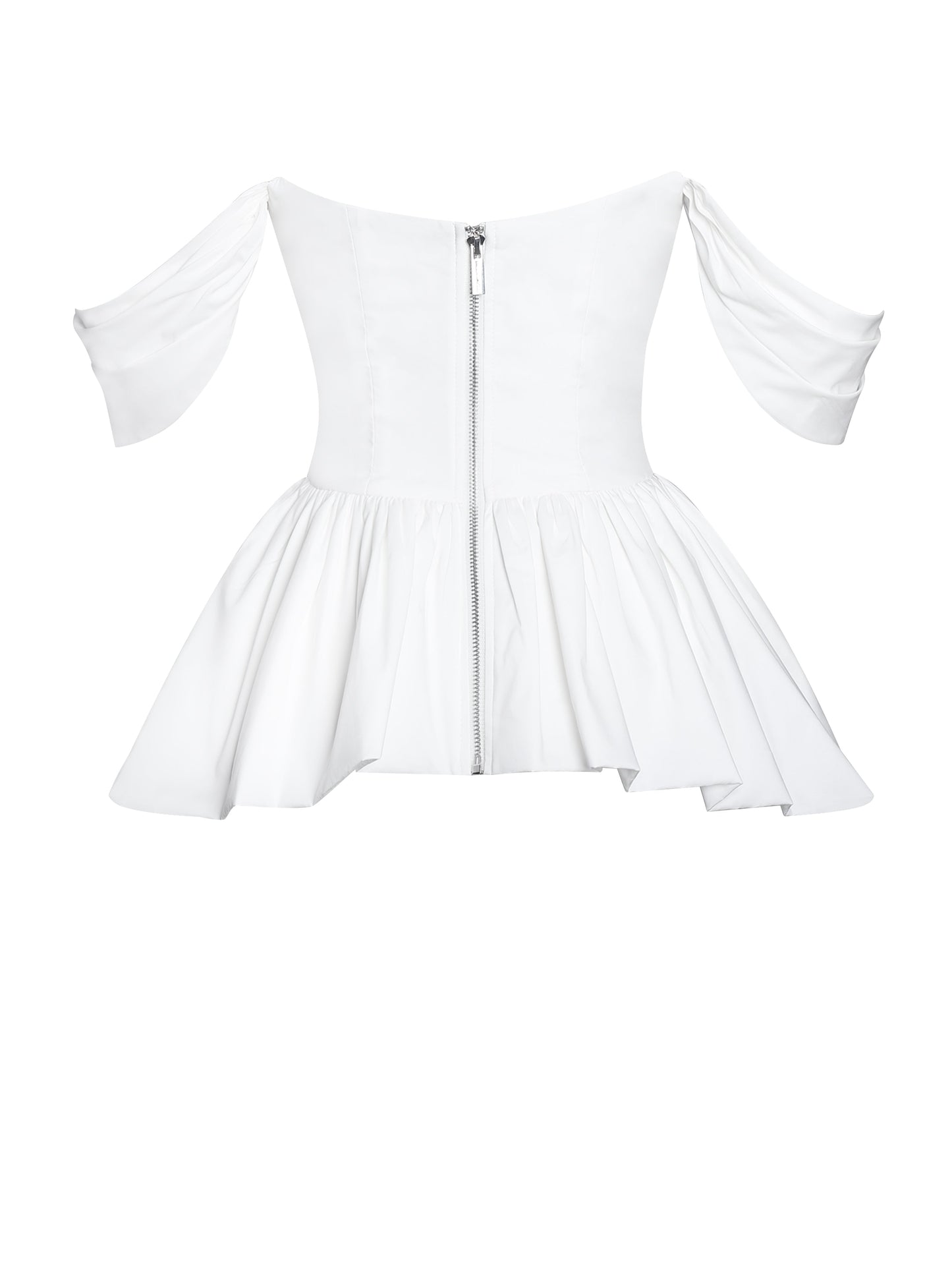 White Off-shoulder Bubble Hem Peplum Cotton Top