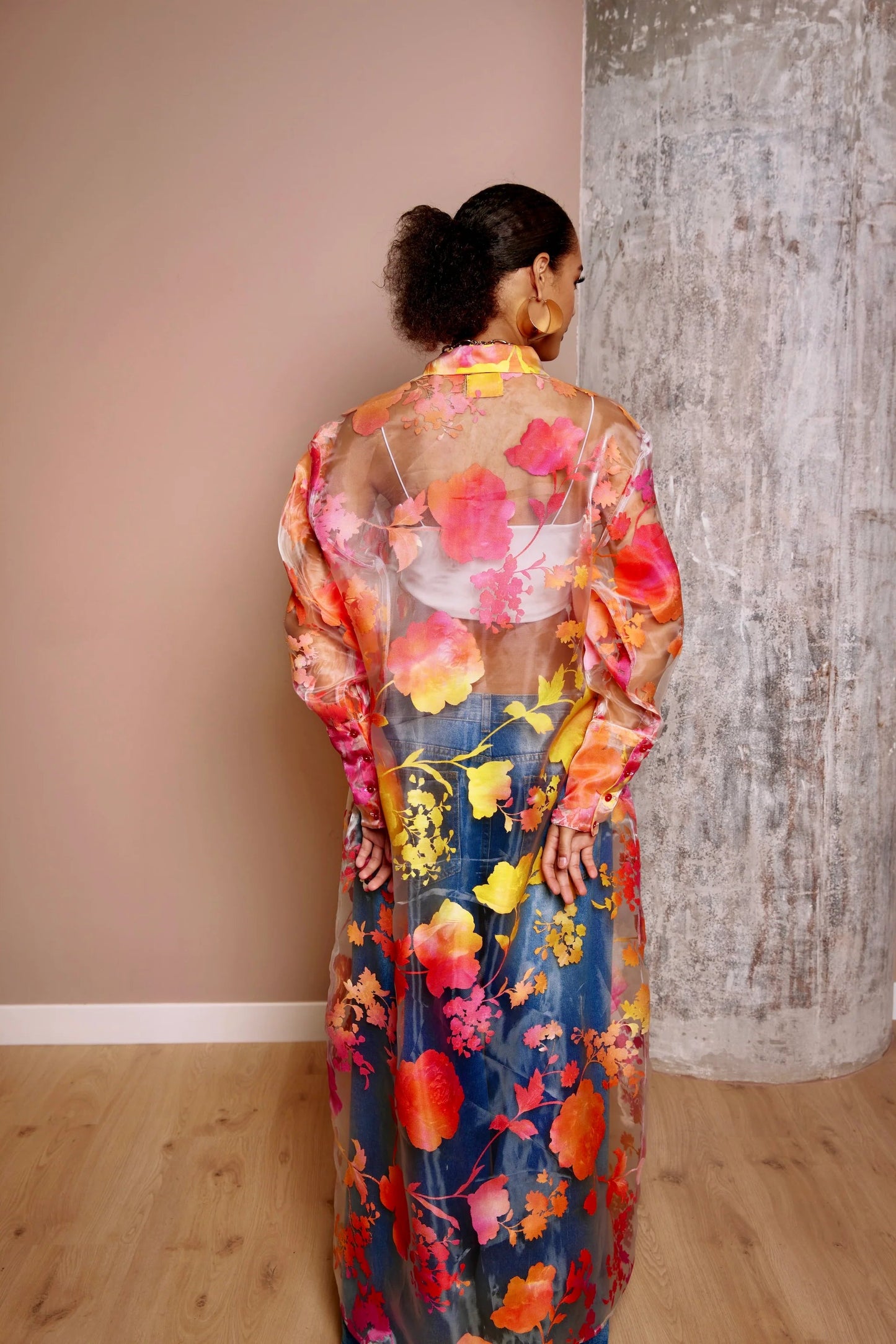 Floral see-through shirt dress