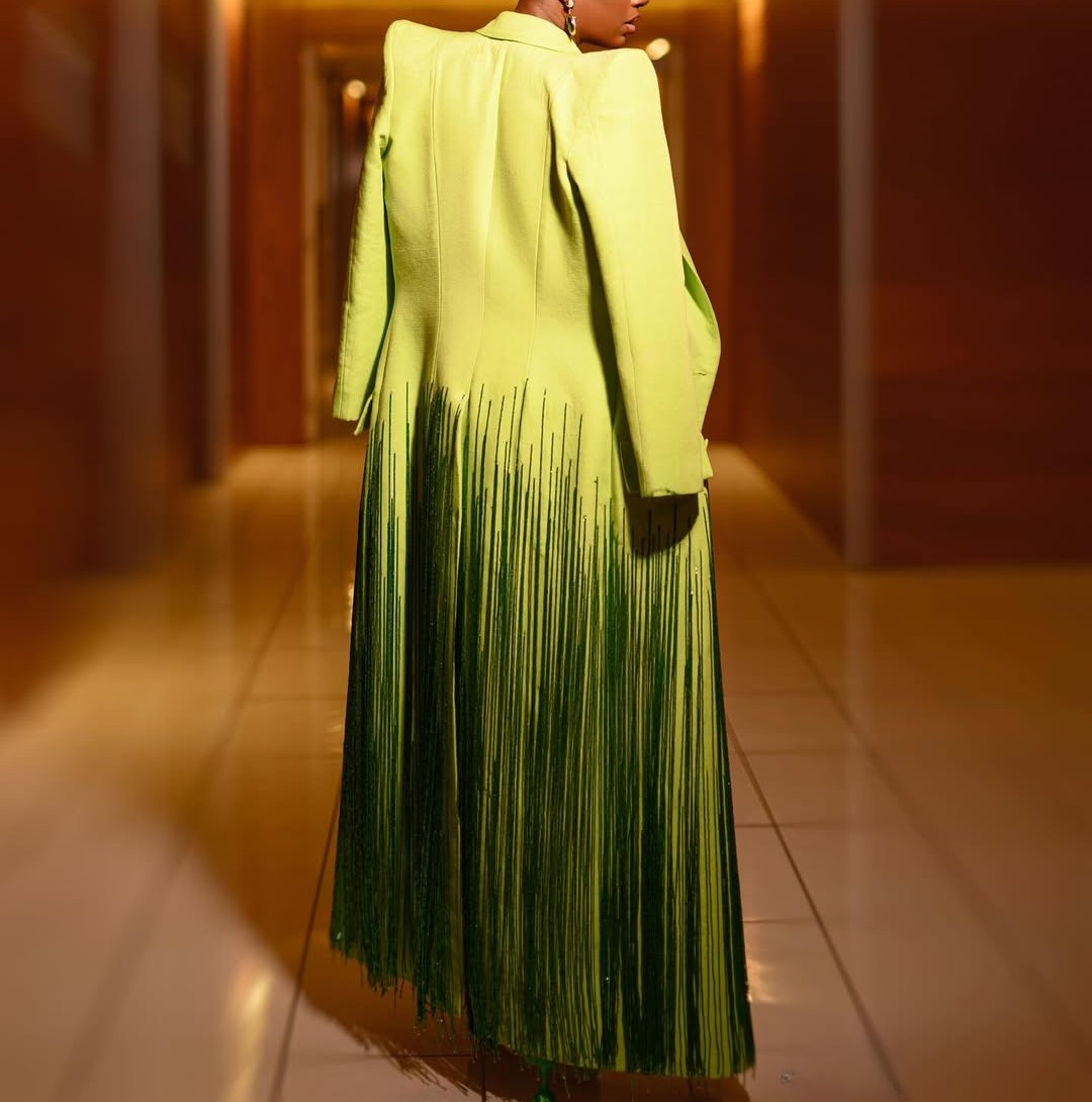 Green suit fringe long coat