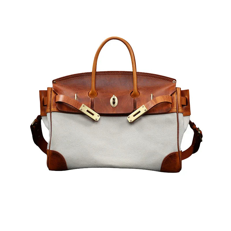 Two-Tone Canvas and Leather Handbag