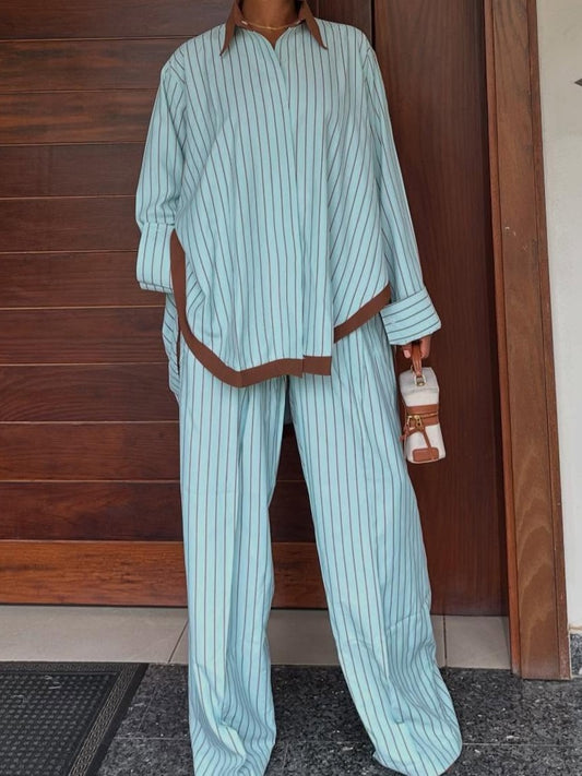 Casual Striped Shirt Suit
