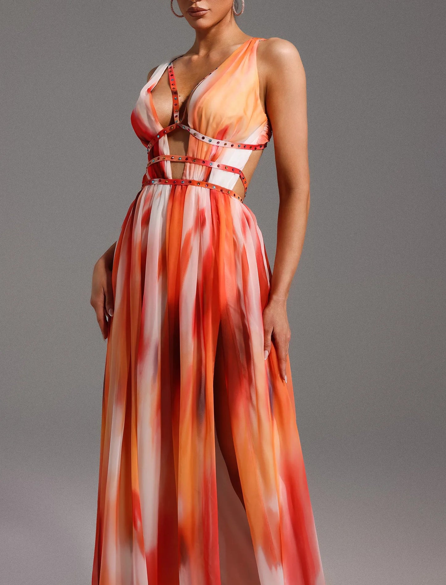 Colorful Figure-Hugging Dress With High Slit