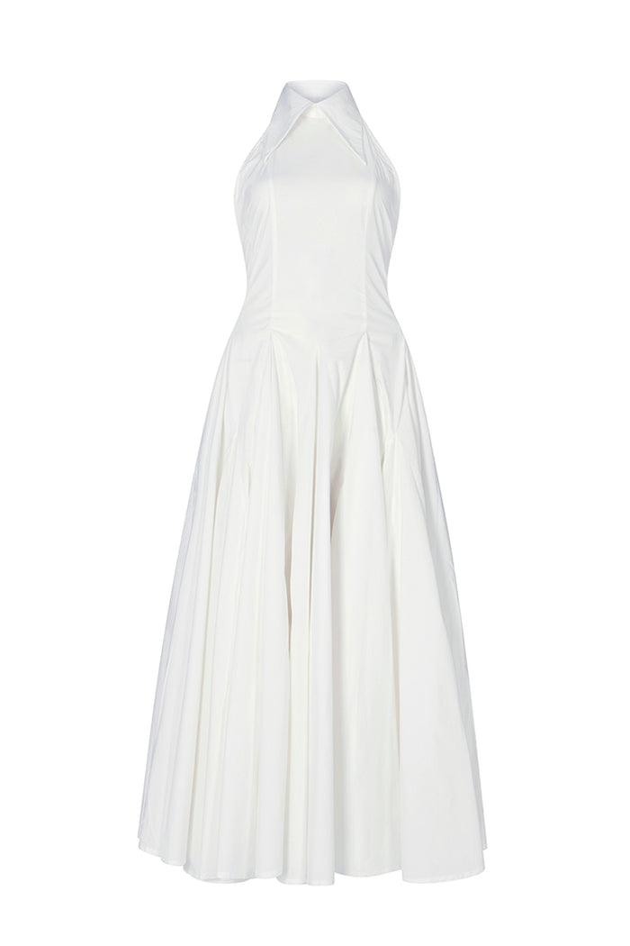 White Open Back Midi Dress With Ruffles