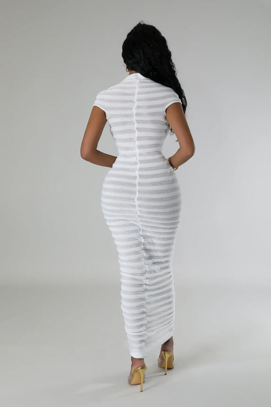 White Knitted Slim Dress