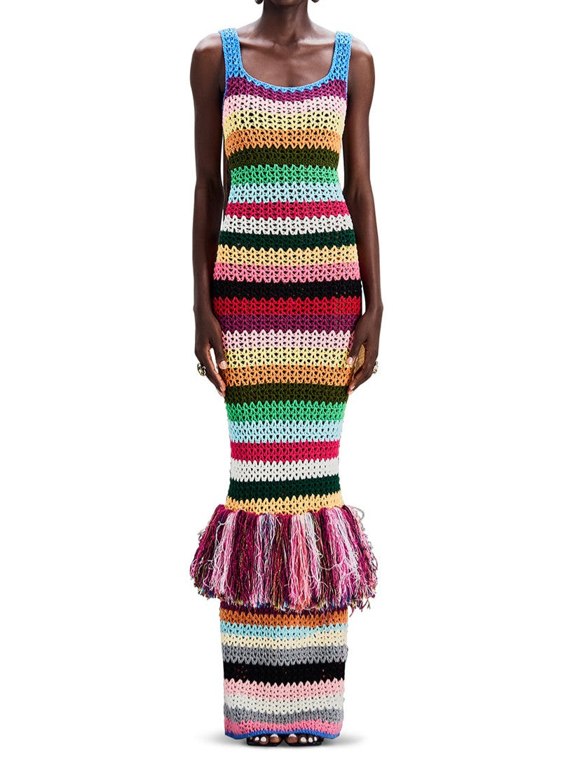 Colorful Fringed Knit Dress