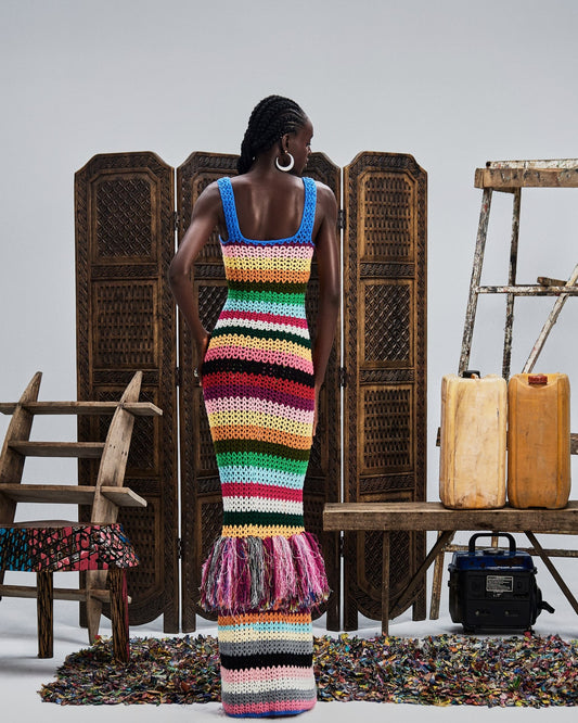 Colorful Fringed Knit Dress