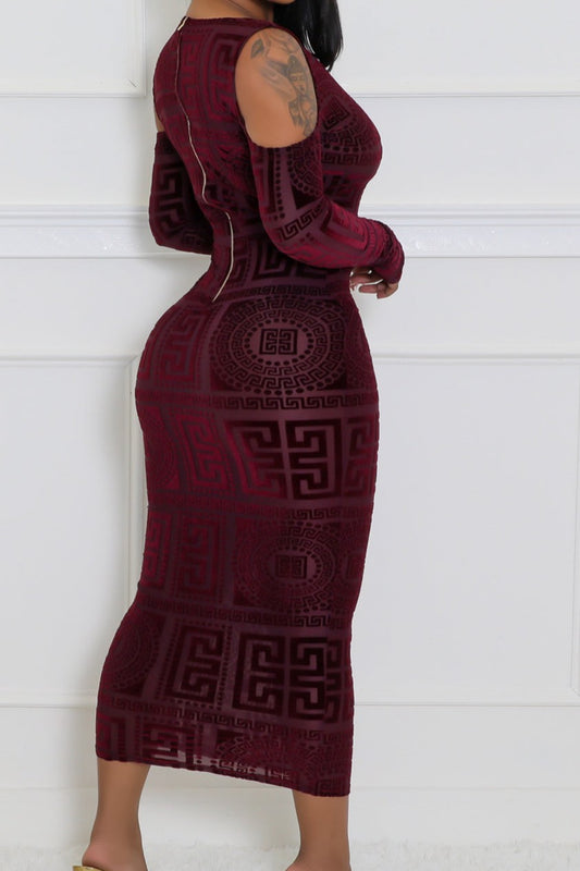 Printed Design Dress Shows Fgure