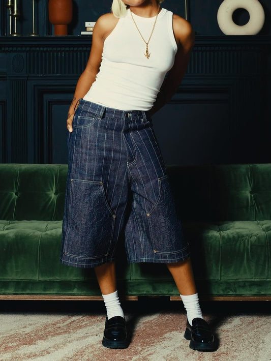 Vintage Striped Denim Shorts