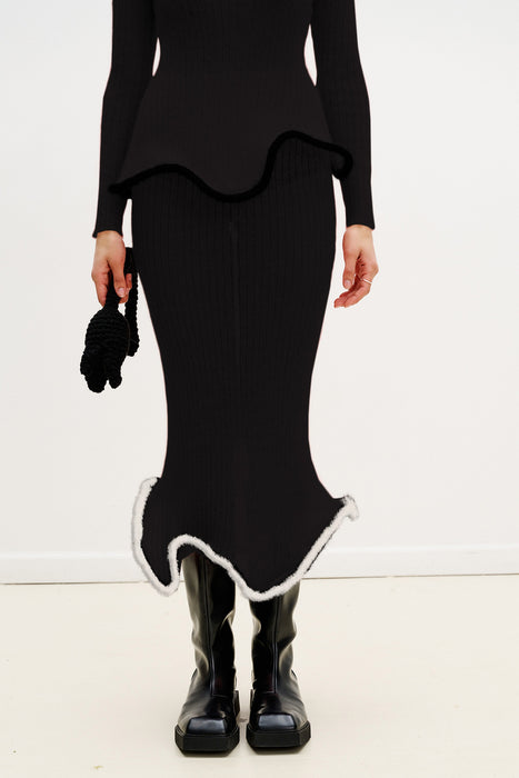 Black Knitted Skirt Suit