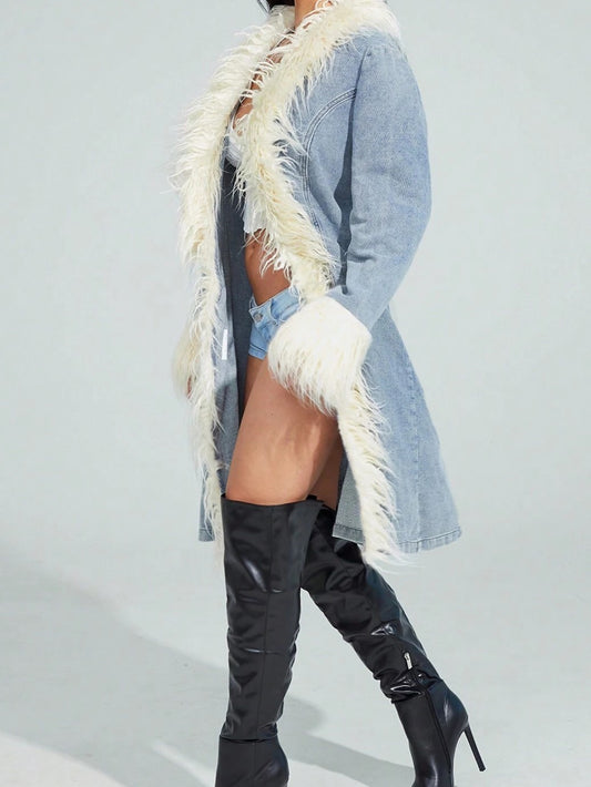 Vintage Furry Trim Denim Jacket