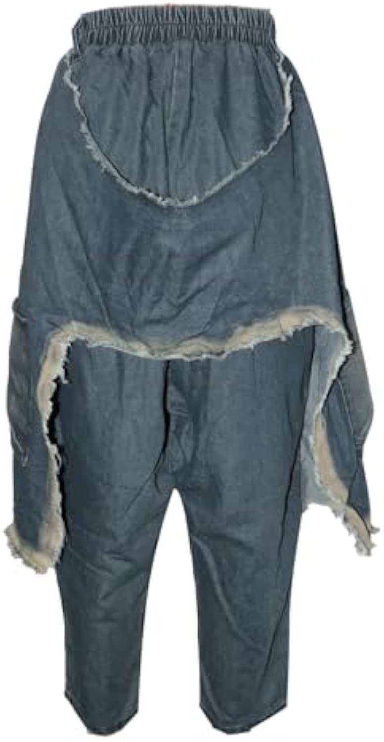 Women's Denim Harem Pants Irregular Hem Loose Hole Wide Leg