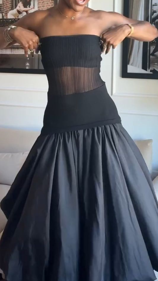 Elegant Spliced Long Skirt With Hollowed-out