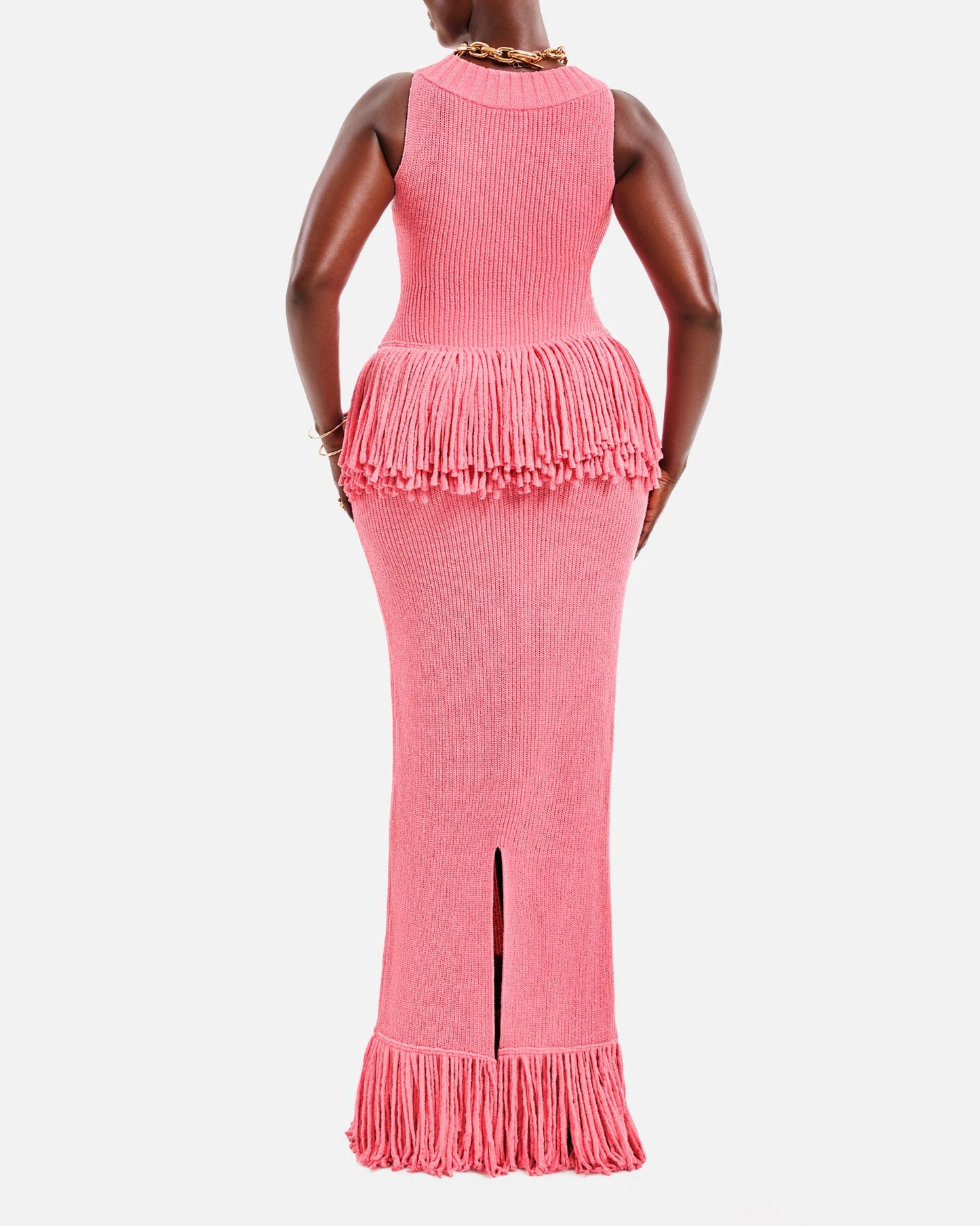 Pink Knitted Tassel Skirt