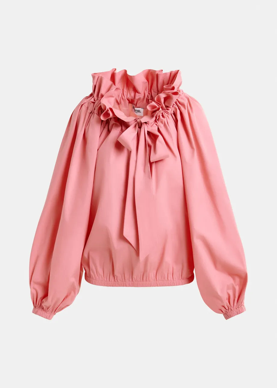 Pink Ruffle Collar Bow Long-sleeved Shirt