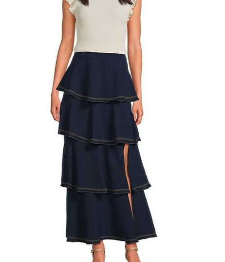 Vintage Denim Long Skirt With Ruffles