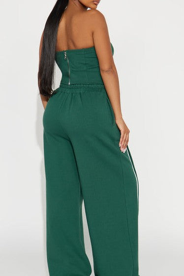Buttoned Sweatpants Tube Top Set