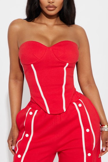 Buttoned Sweatpants Tube Top Set