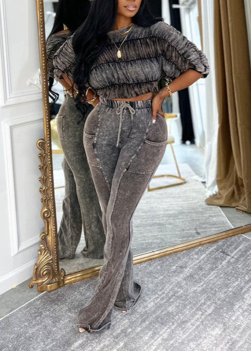 Off-shoulder Elastic Suit With Pleated Design