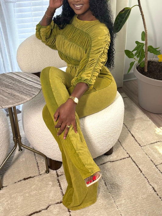 Off-shoulder Elastic Suit With Pleated Design