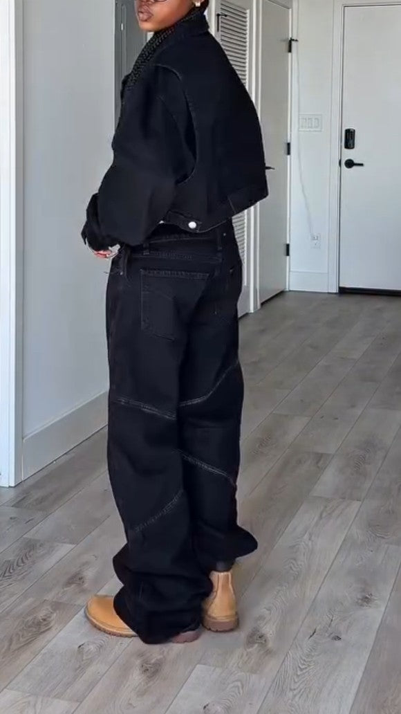 Black Denim Suit With Loose fit