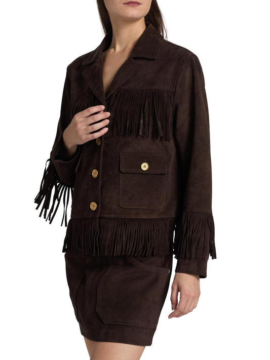 Fringe Suede Button-Front Jacket