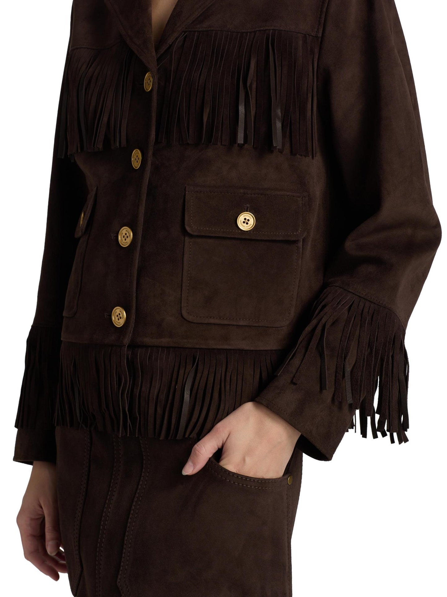 Fringe Suede Button-Front Jacket