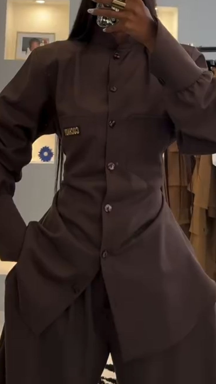 Light Luxury Brown Waist Shirt Suit