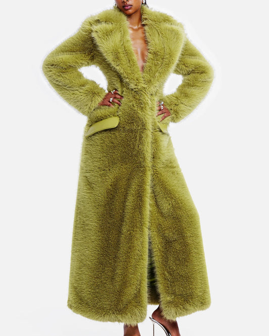 Green Eco-friendly Fur Long Coat