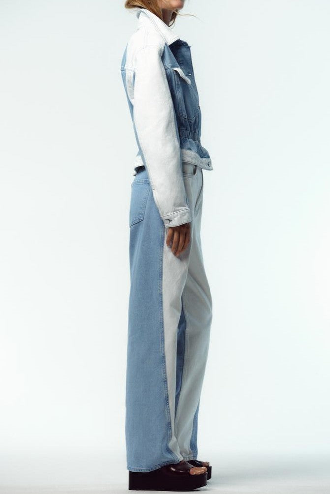 Mixed Denim Suit With Blue And White Contrast