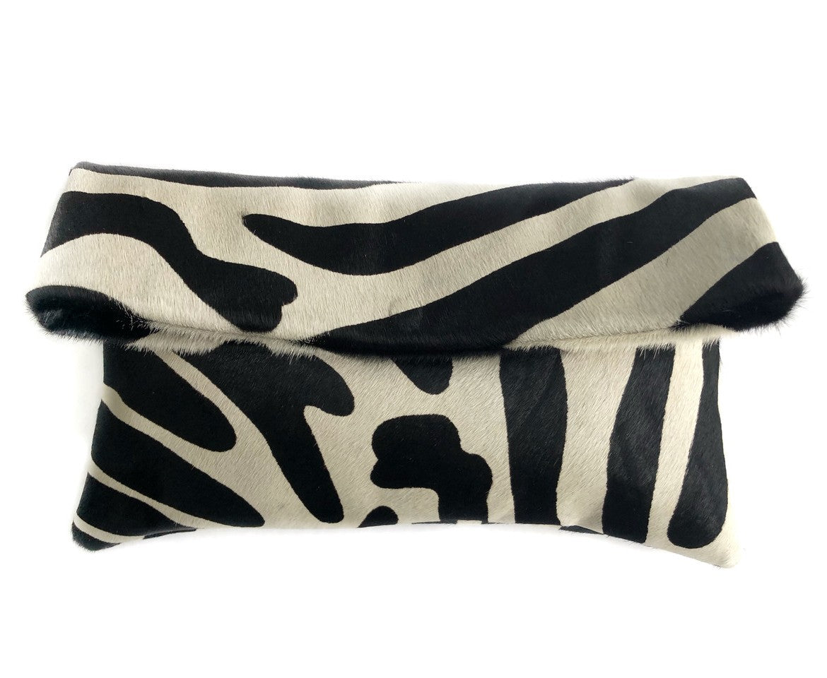 Zebra-print Calf Hair Curled Clutch