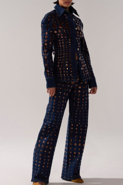 Vintage Sequined Casual Denim Suit
