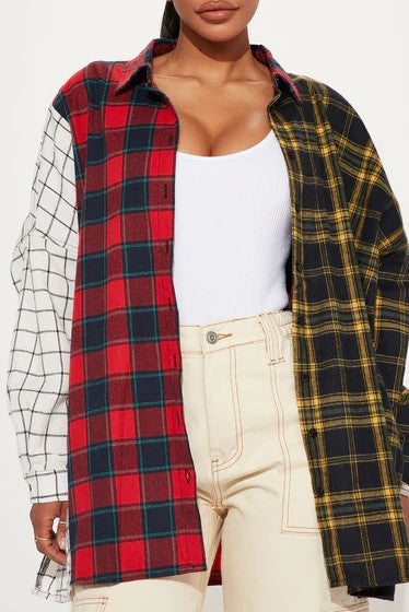 Plaid Patchwork Shirt Jacket