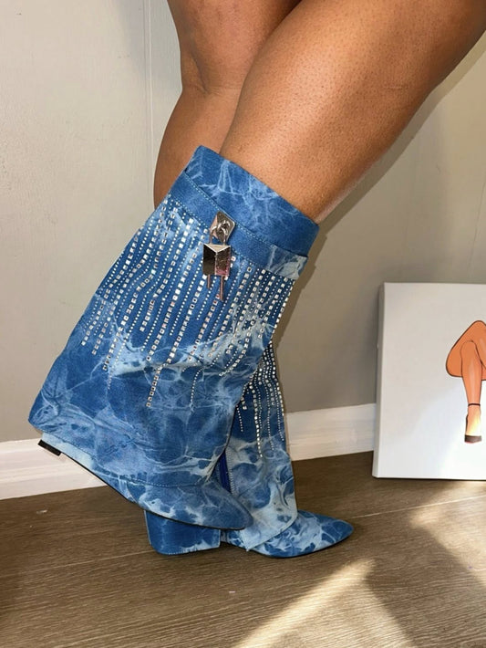 Color-blocked Tie-dye Cowboy Boots