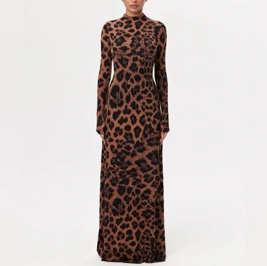 Show Indoor Leopard Print Long Sleeve Dress
