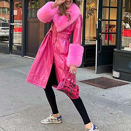 Glow Leather Fur Collar Coat