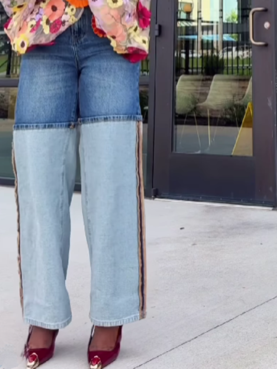 Two-Tone Denim Pants
